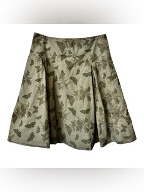 Boxfresh Butterfly Print Skirt Green A-Line Pleated Cotton Mini Size M